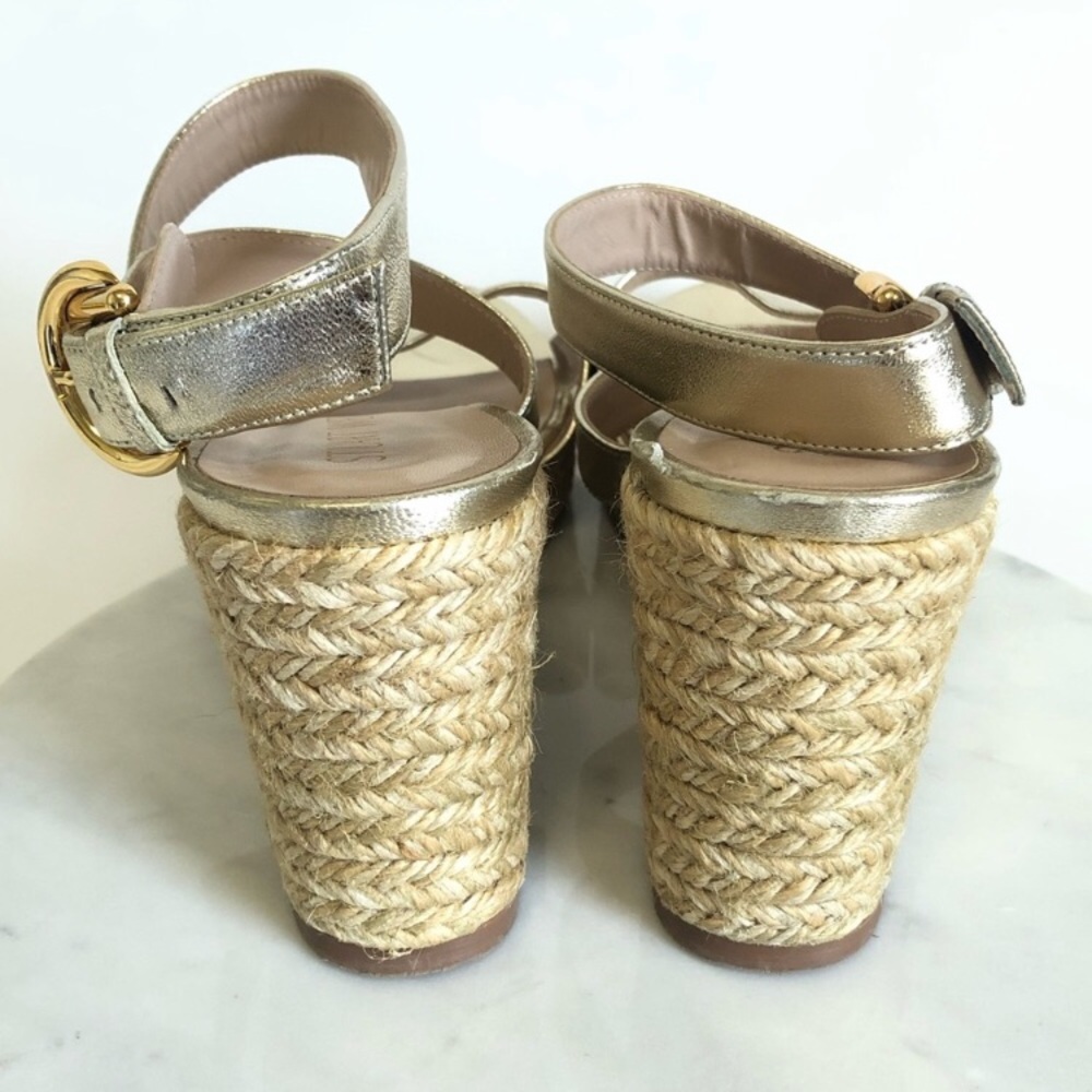 Stuart Weitzman Zuzu Metallic Gold Espadrille Platform Wedge Sandals Size 8 - Picture 7 of 16